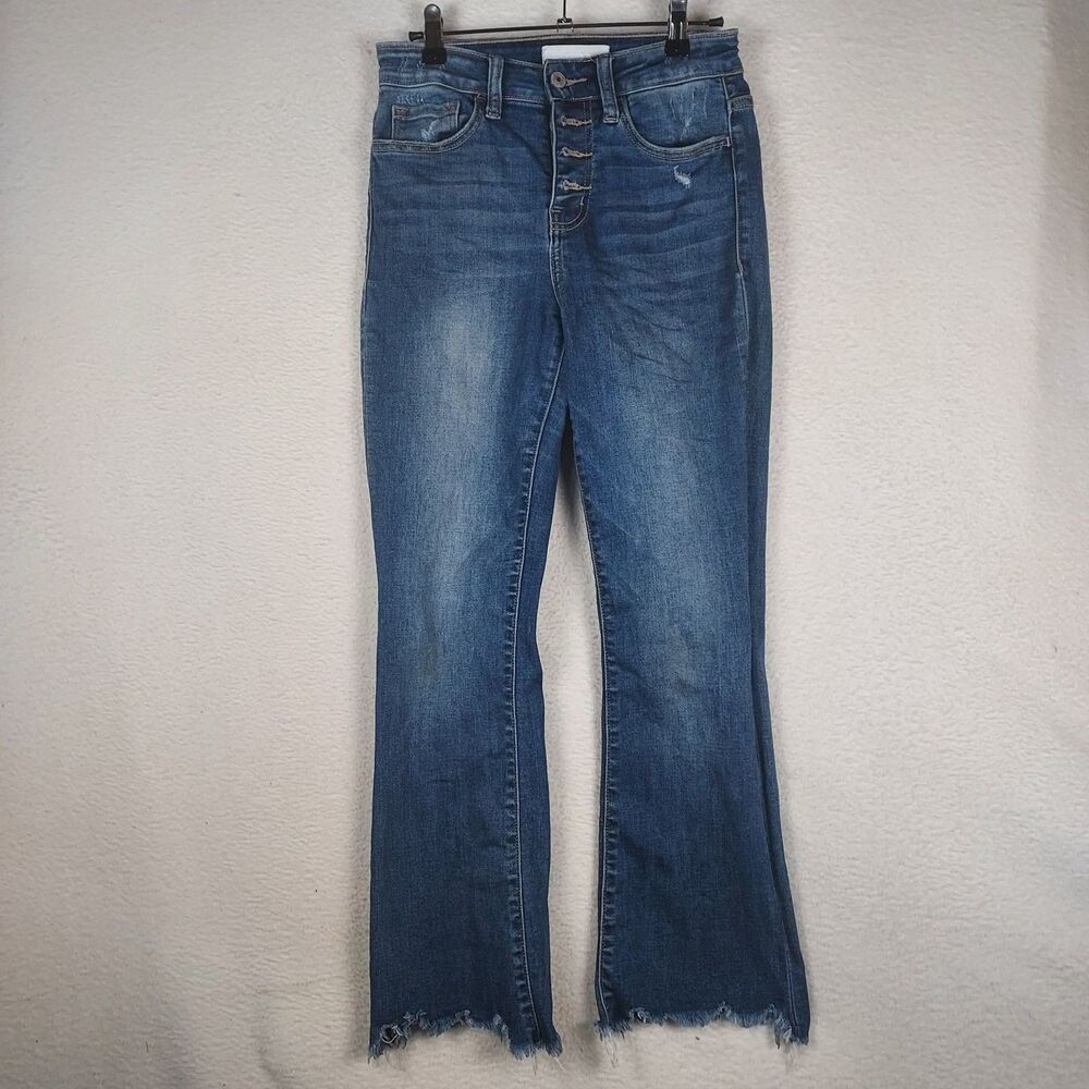 Vervet Blue Womens Jeans Size 25 Straight Leg Raw Hem Distressed Denim
